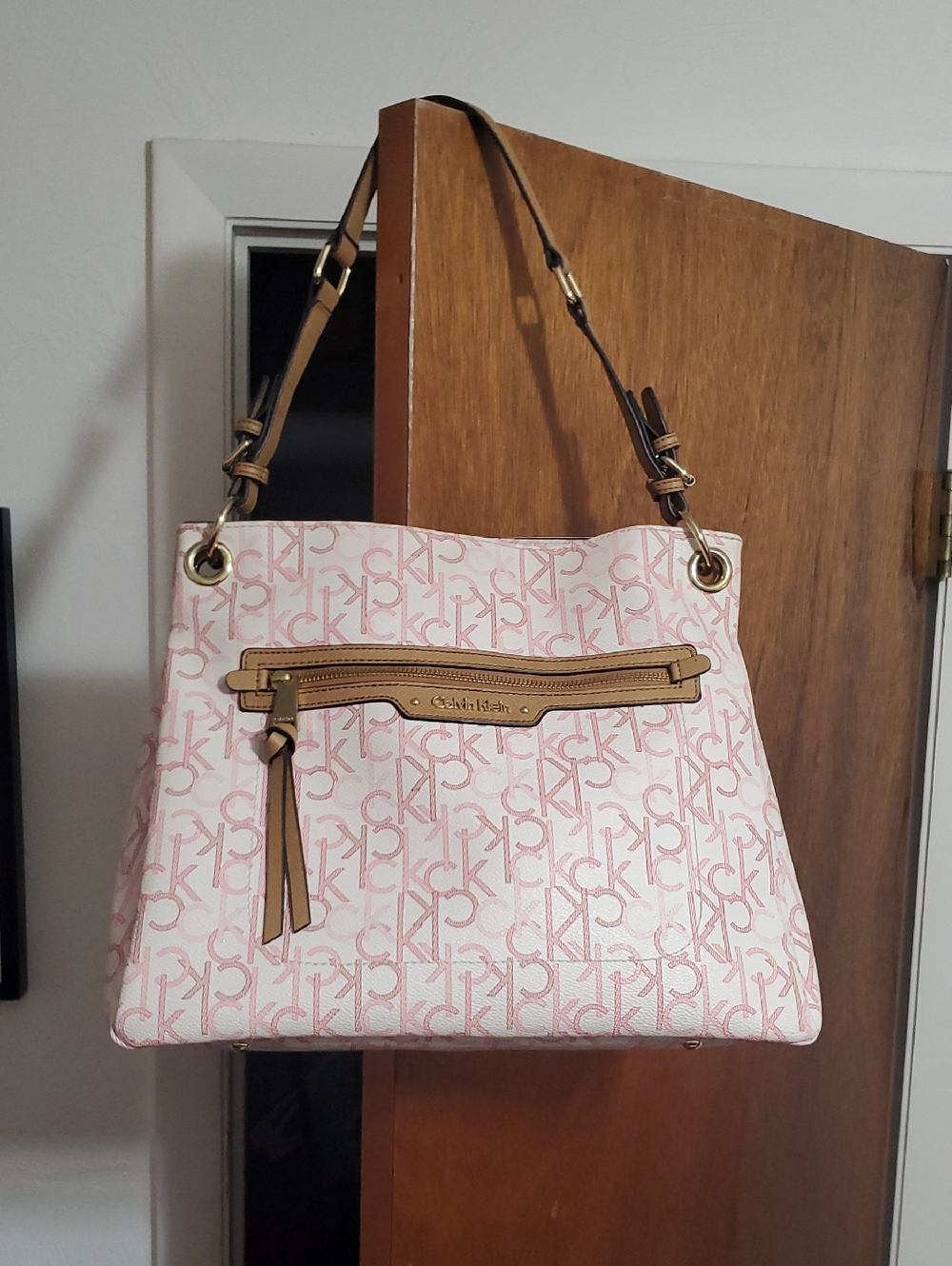 Calvin Klein Pink and Deep Red Monogram Shoulder Bag